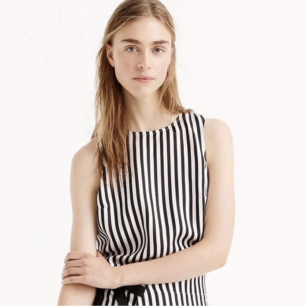 J CREW Black & White Stripe Silk Sleeveless Top - H6501 - Sz 0